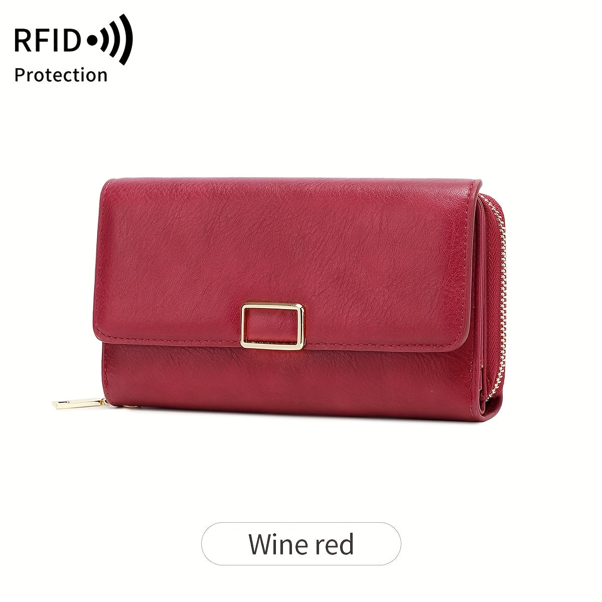 MIYIN Women's Vintage RFID Blocking Large Capacity Wallet with Wrist Strap - Tri-Fold  Handbag, Zipper Pocket & ID Slot, Multi-Card Holder (Credit/Debit) - Solid for Professional & Everyday Use
