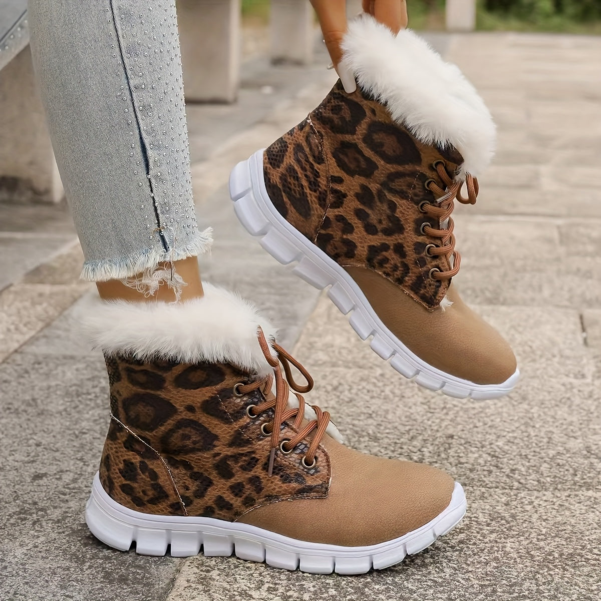 Women'S Winter Snow Boots with Plush Fleece Lining - Thick Insulated Round Toe EVA Sole, Animal Print (Leopard/Zebra/Deer) - Cozy Fleece Lining & faux fur Trim - Slip-On Closure