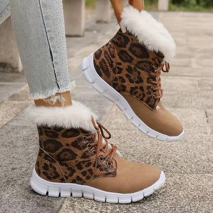 Women'S Winter Snow Boots with Plush Fleece Lining - Thick Insulated Round Toe EVA Sole, Animal Print (Leopard/Zebra/Deer) - Cozy Fleece Lining & faux fur Trim - Slip-On Closure