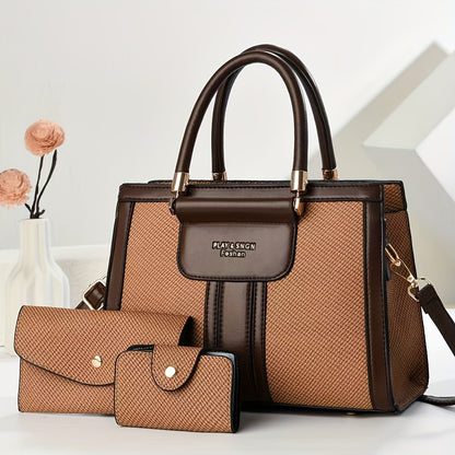 Women’s Elegant Retro PU Tote Bag with Zipper Closure