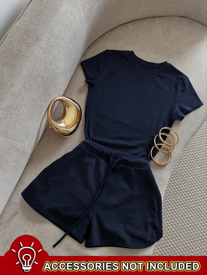 Women's Casual 2-Piece Set: Slim T-Shirt & Loose Shorts