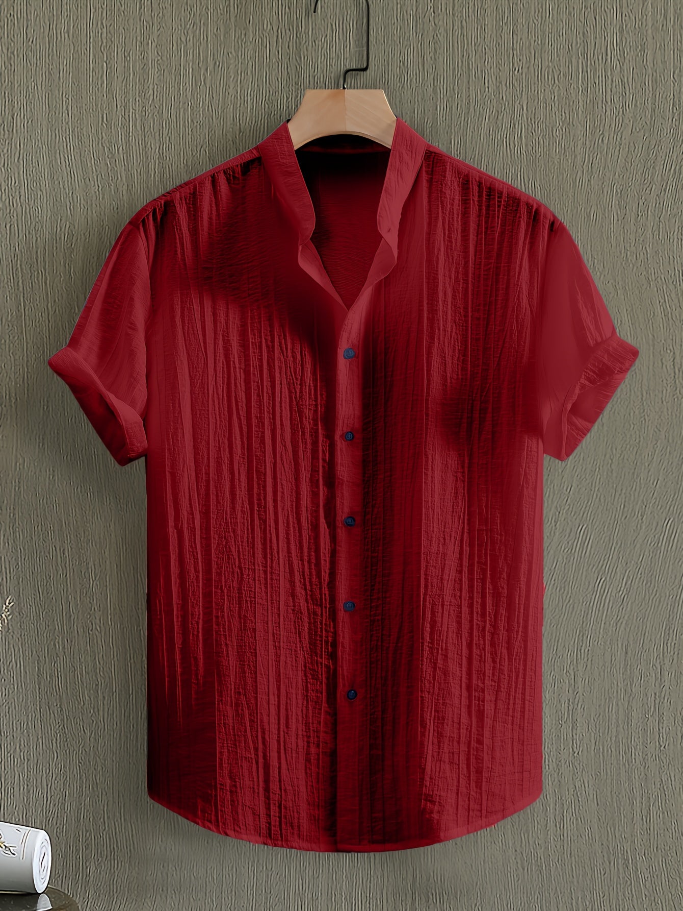 Men's Breathable Solid Color Stand Collar Short-Sleeve Shirt
