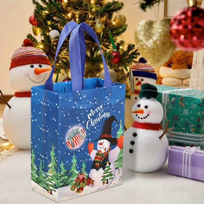 6/12pcs Christmas Gift Bags with Handles, Medium Reusable Non-Woven Tote Bags for Wrapping Gifts or Party Favors, New Year Shopping Bag, 25×20×10cm