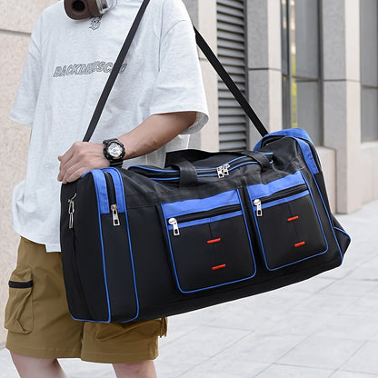 Versatile Large-Capacity Black Nylon Travel Bag for Men & Women - Durable, Adjustable Shoulder Strap, Multi-Compartment Organizer with Front Zipper Pocket - Ideal for Travel, Gym, Yoga, Camping, Work & More, Bags for Travel