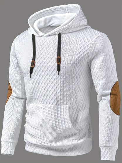Men'S Fashion Top for Autumn And Winter, Featuring Outdoor Casual Textured Fabric, a Hood, Color-Blocking Design, Long Sleeves, And Pockets, Styled As a Men'S Henley Shirt