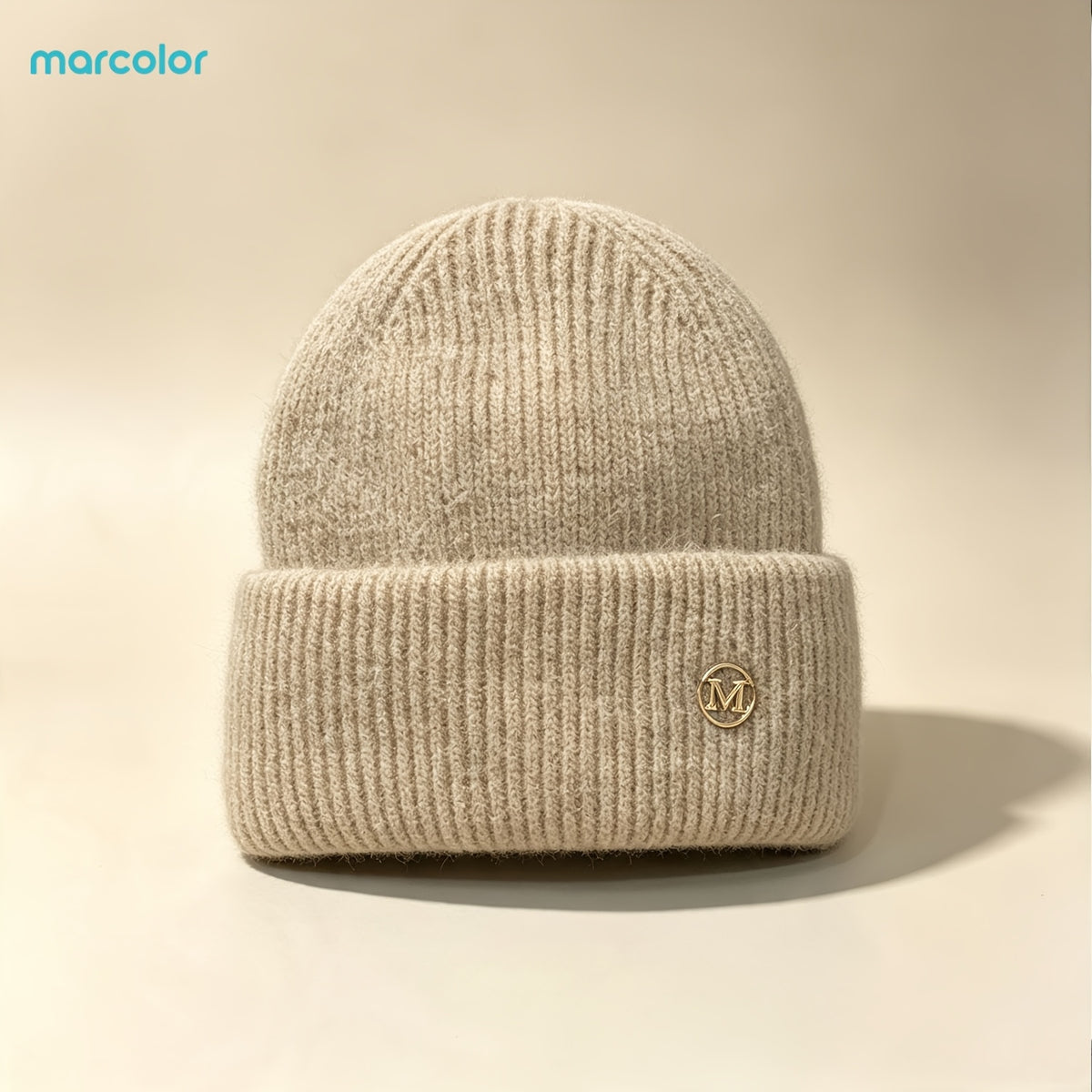 2-Pack Women's Ribbed Knit Beanie Hats with Metal Badge