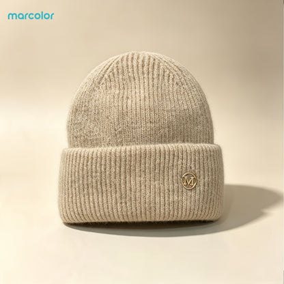 2-Pack Women's Ribbed Knit Beanie Hats with Metal Badge
