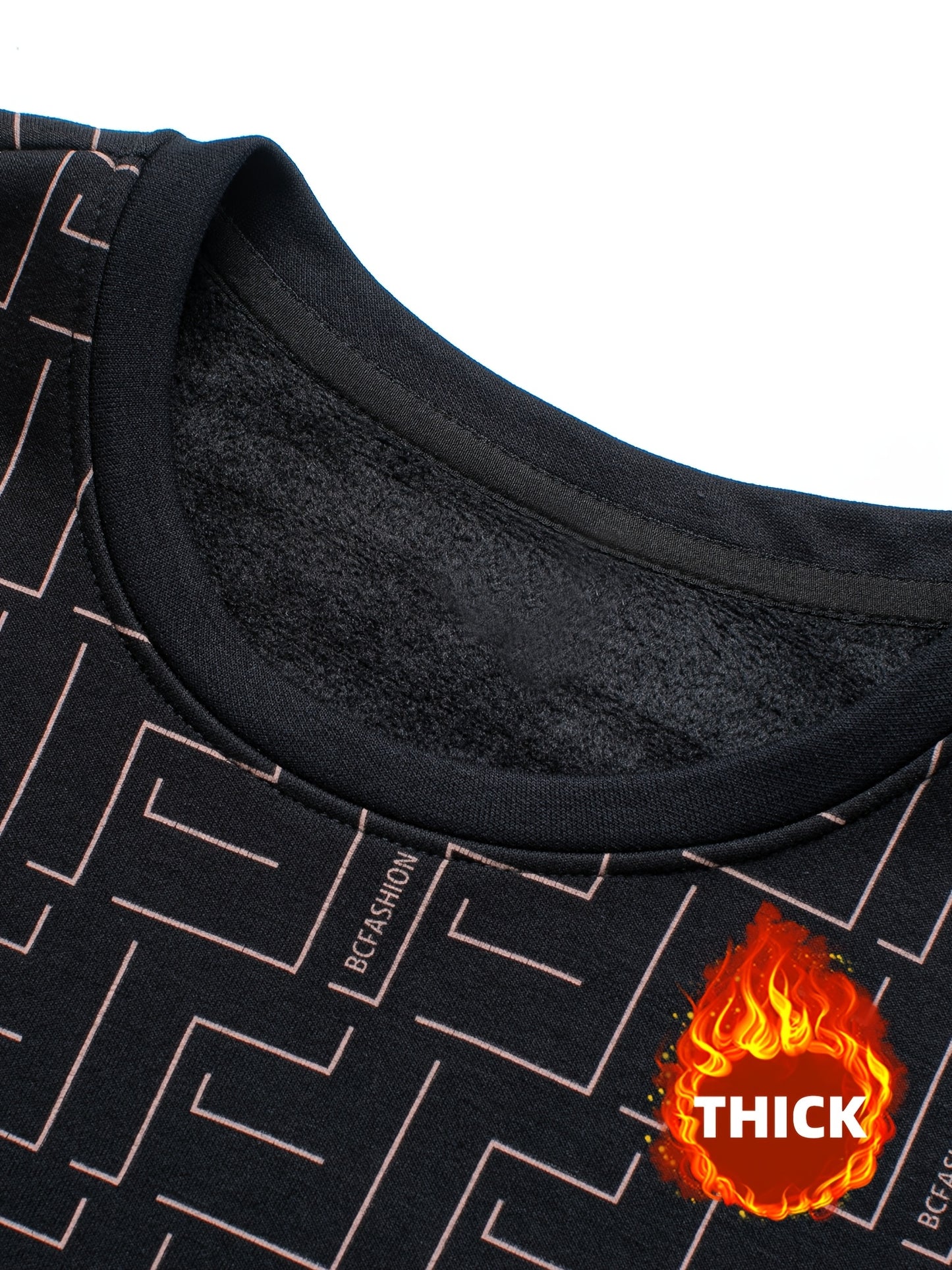 New Autumn And Winter Men'S Long-Sleeve Fleece Sweatshirt, Featuring a Geometric Pattern Design, Warm And Soft Stylish Round-Neck Sweatshirt, a Perfect Gift for Men to Keep Warm