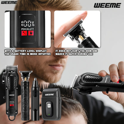 WEEEME 4pcs Men'S Electric Hair Clipper, Nose Hair Clipper, Shaver Set - Wireless USB Charging Professional Hair Clipper Set with Lithium Battery - His Ideal Gift, Hair Accessories | Modern Hair Clipper Tools