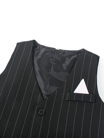 Boys' Striped Vest Suit with White Shirt and Trousers