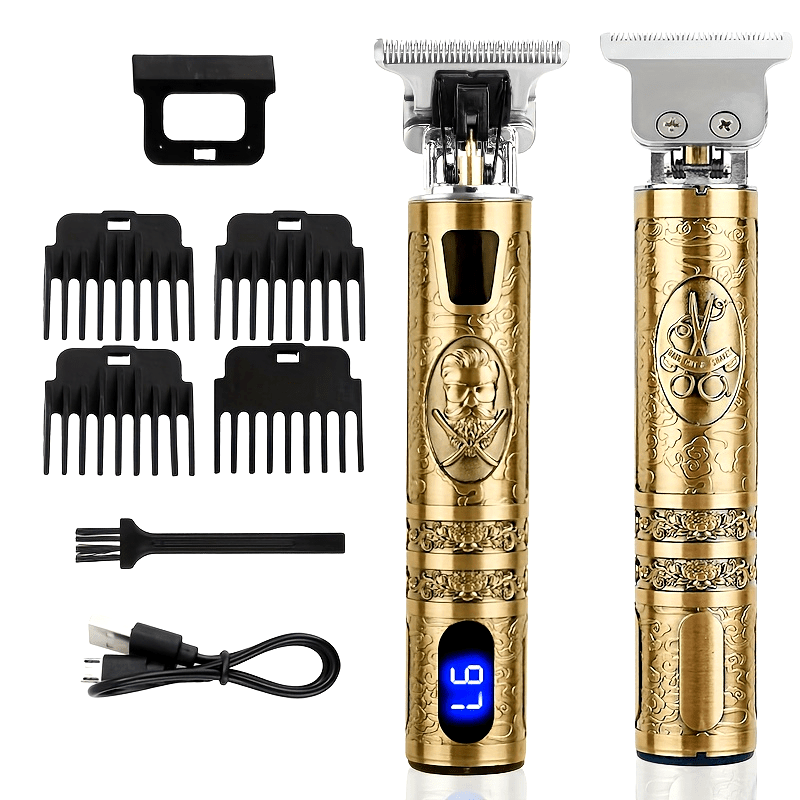 YAIAWISU Men's Cordless Electric Hair Clippers & Beard Trimmer with LCD Screen, USB-Rechargeable Cordless Grooming Kit, T-Blade Trimmer with Guide Comb Suitable for Hair, Shaving, and Scalp Trimming - ayq
