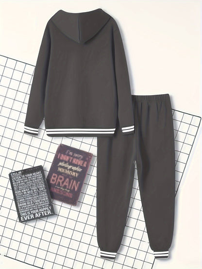 Men's Solid Color Hooded Casual Sportswear Set - ayq