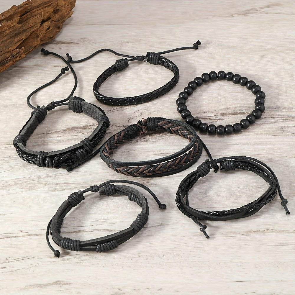 6pcs Vintage Bracelet Weaving Set for Men'S Wristbands