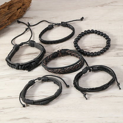 6pcs Vintage Bracelet Weaving Set for Men'S Wristbands