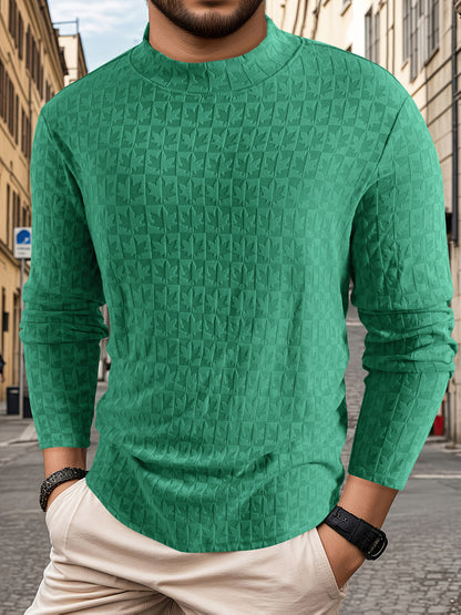 Men'S Long-Sleeve T-Shirt with a Half-High Collar, Casual Jacquard Base Layer for Outerwear, Stylish And High-Quality Top for Autumn And Winter