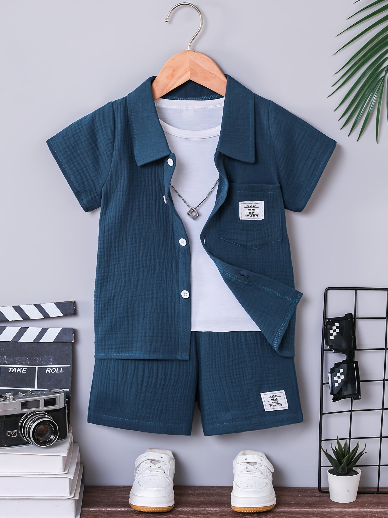 Boys' Cotton Short Sleeve Shirt & Shorts Set for Summer