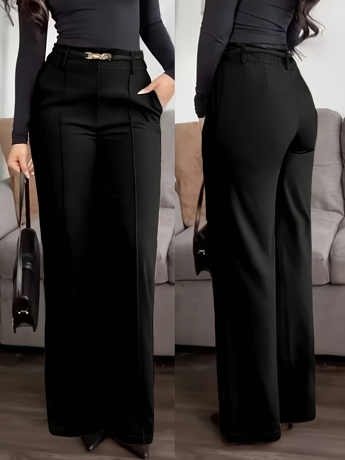 Women's Elegant Solid Color Wide-Leg Business Casual Pants