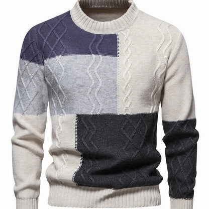 Color-Blocked Round-Neck Pullover Sweater for Men, Trendy Loose-Knit Top for Autumn And Winter for Young People