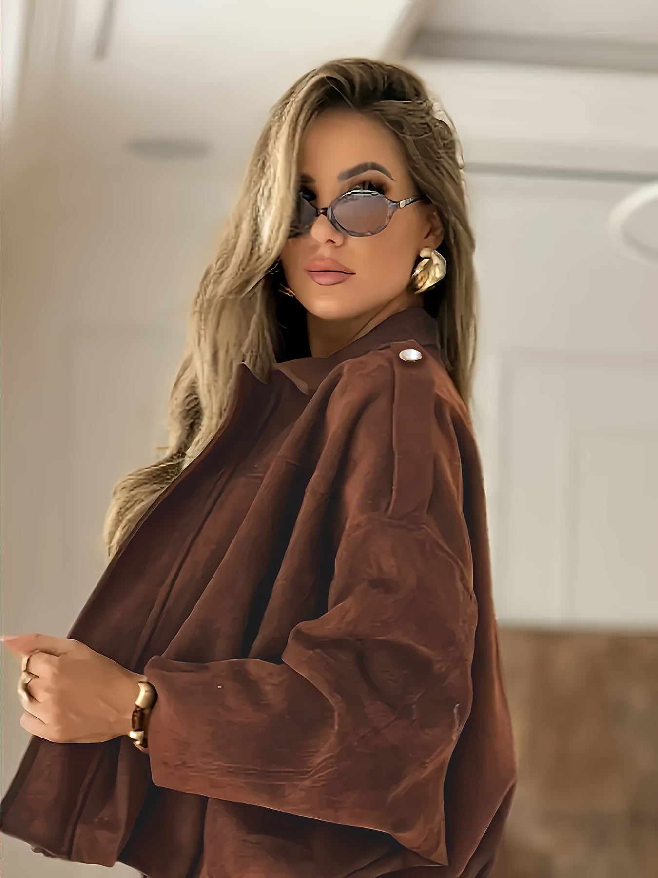 Women's Retro Motorcycle Jacket - Collar Winter Coat with White Piping, Brown Biker Outerwear, Machine Washable Non-Stretch Windbreaker for Fall/Winter, Casual & Motorcycle Riding (Solid Color)