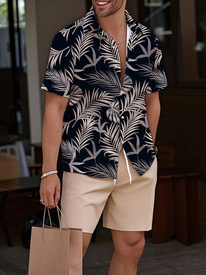 Men's Summer Printed Short Sleeve Shirt and Shorts Set