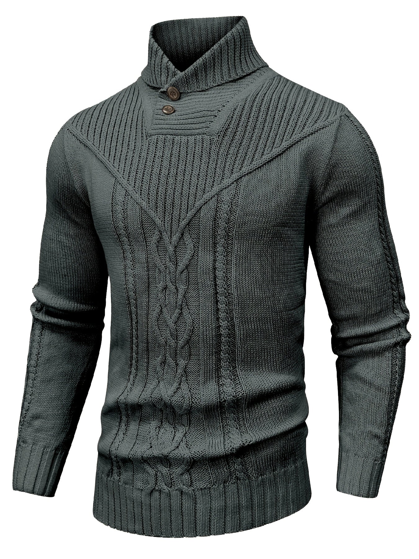 Men's High Collar Warm Knit Sweater - Stretchy Fashion Ribbed Pullover, Elegant Gentleman Cardigan