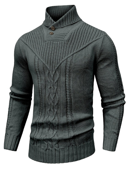 Men's High Collar Warm Knit Sweater - Stretchy Fashion Ribbed Pullover, Elegant Gentleman Cardigan