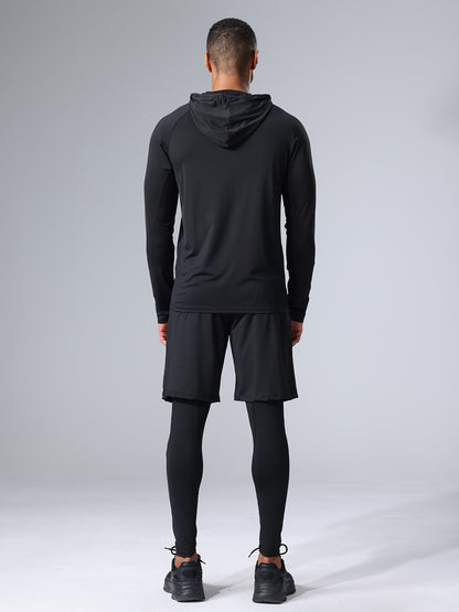 4pcs Athletic Sportswear Set, Polyester 95% Elastane 5% Knit Fabric, All-Season Crew Neck Hoodie, Skinny Fit Solid Color, Breathable Quick-Dry for Running, Fitness, Cycling & Outdoor Activities