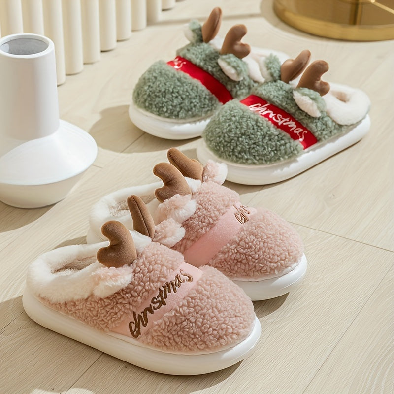 New Slippers for Winter Couples: A Pair of Home Fur, Thickened, Indoor Anti slip, Warm, Silent Plush Slippers for Men and Women's Home Christmas