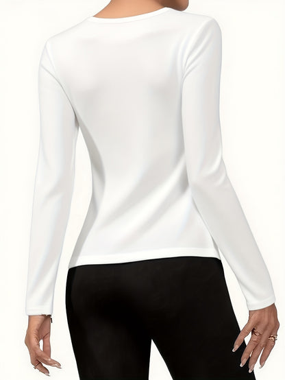 Women'S V-Neck Long Sleeve Top - Elegant Maroon Blouse with Fire Design, Stretchy Fabric for Fall/Winter, Office, Party, Everyday Outfits - Women'S Fashion Clothing, Ladies Tops And Blouses, Party Attire, Office Wear, Stylish