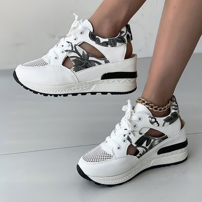 Women's New Fashion Leaf Floral Versatile Casual Lightweight Breathable Mesh Outdoor Sports Sandals with Thick Soft Sole for Height Boost