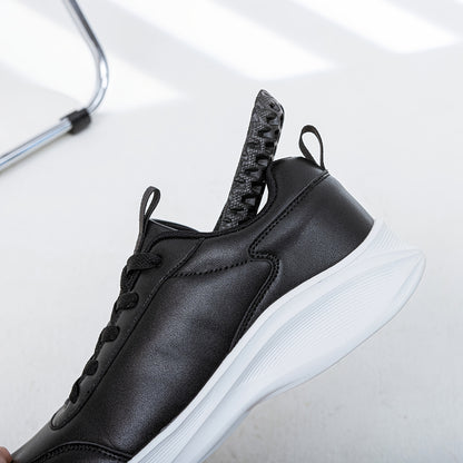 Men's Casual Sneakers Tennis Shoes - Comfortable, Versatile, and Stylish Running, Sports, and Casual Footwear. Black with White Accents, Featuring a Solid Black Synthetic Upper and Durable, Slip-resistant PVC Sole. Lace-up De - ayq