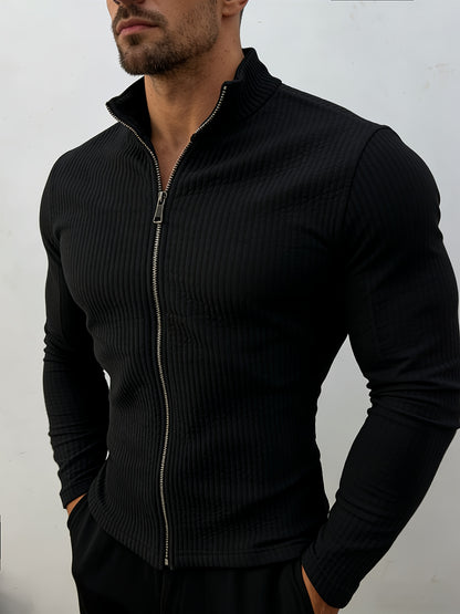 Men's Casual Jacquard Softshell Jacket with Zipper, Sporty