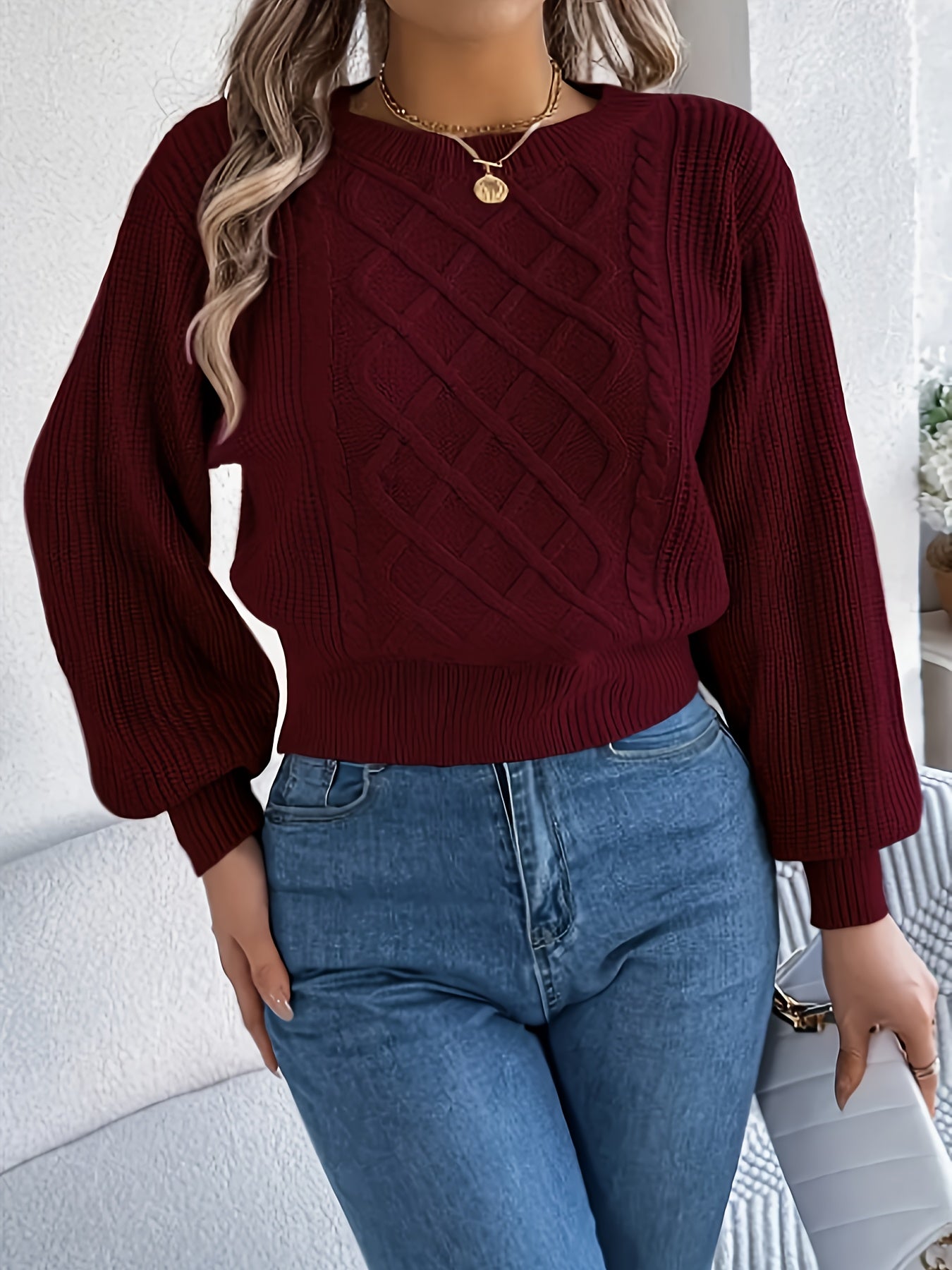 Women'S Elegant Round Neck Sweater - Soft Long Sleeve Pullover, Chic Office to Party Outfit, Cozy Fall Winter Sweater for Everyday & Formal Events