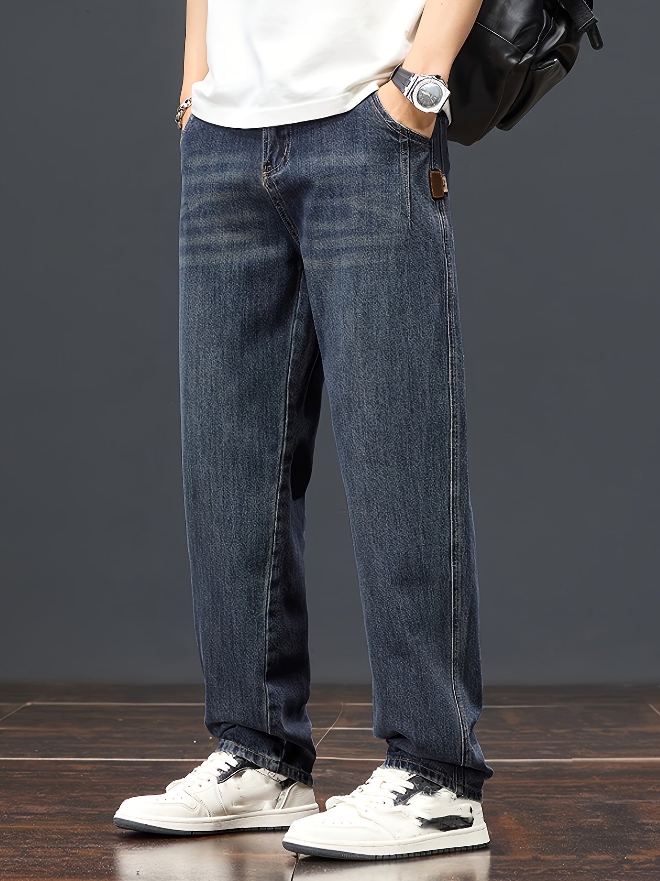 Teen Boys Loose Fit Vintage Wide-Leg Washed Jeans