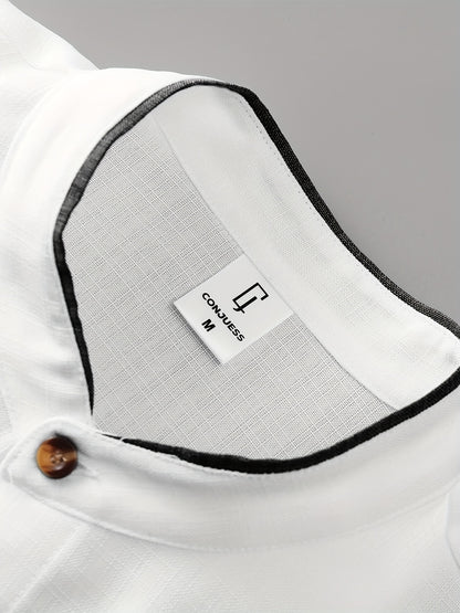 Men'S Casual Solid Color Two-Tone Suit with Stand Collar, Three-Color Imitation Linen, Exquisite Button, Double Short, Solid Color Set