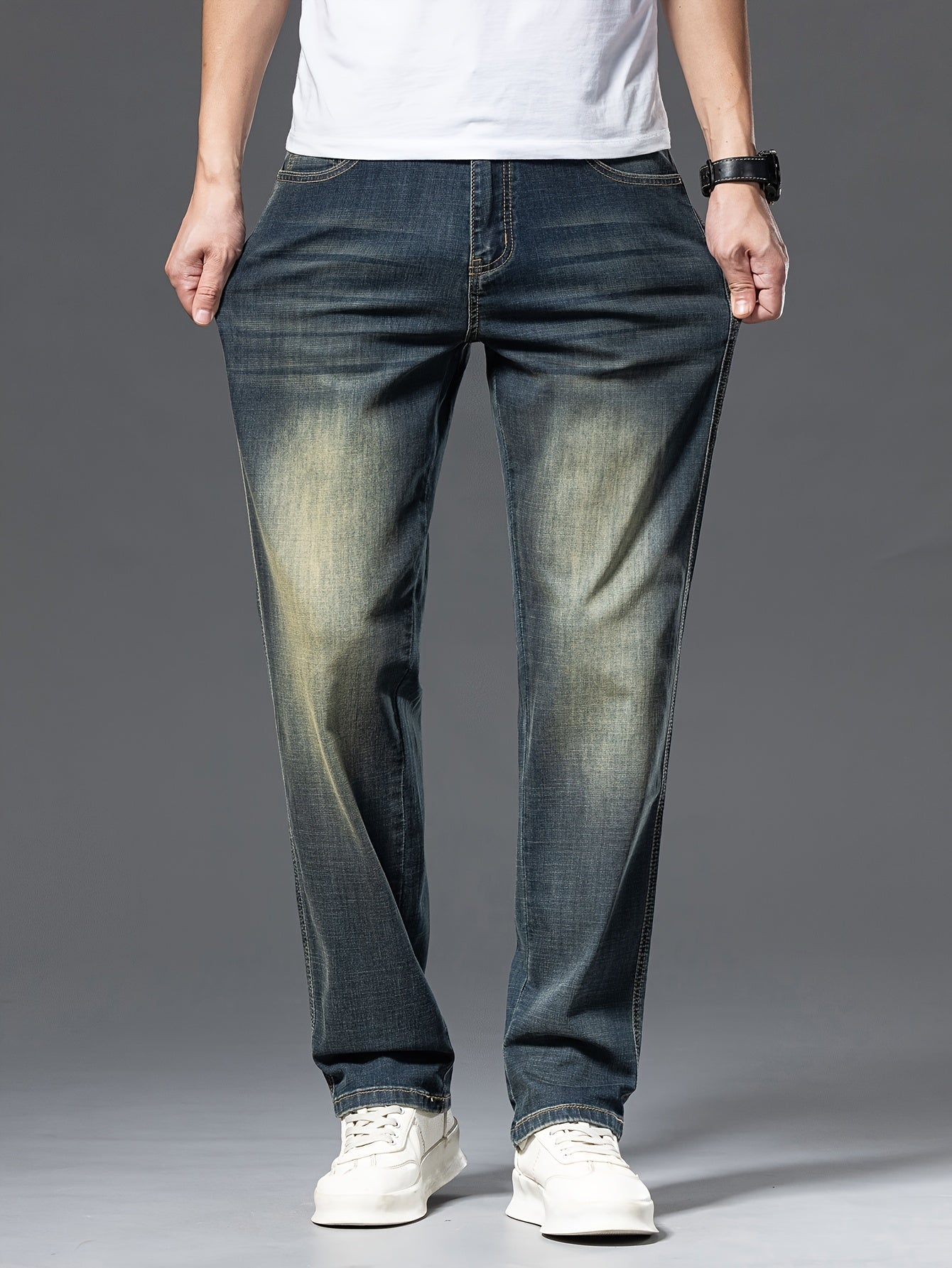Geng Yuanshi High-End Summer Men's Jeans New Trend Fashion Straight-Leg Light Business Stretch Denim Pants