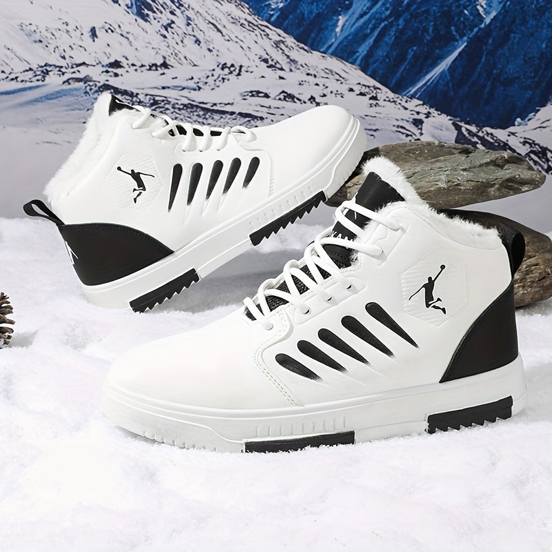 Men'S Winter Warm Thermal Skate Shoes - Mid-Calf Height, Thick PVC Sole & Lace-Up Closure, All-Season Casual Sneakers with Red Accent - /Red Colorway, Thick Sole Shoe, Durable Footwear, Sleek Design, Outdoor Footwear, Winter