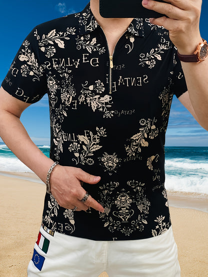 Men'S Short-Sleeve T-Shirt with a Stand-Up Collar And Zipper Polo Shirt, High-Quality Top - ayq