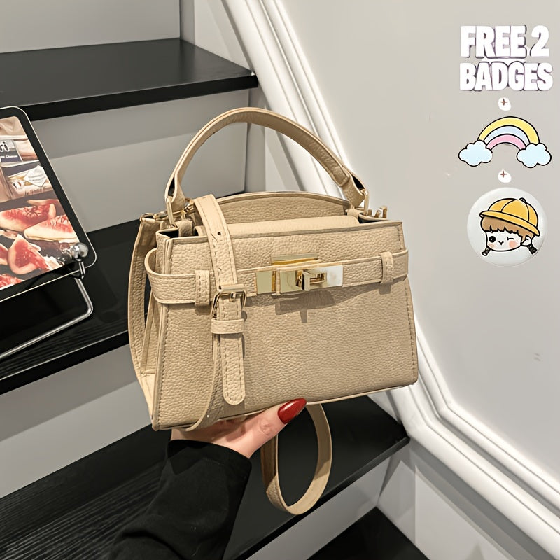 Women’s Solid Color PU Crossbody Bag with Adjustable Strap