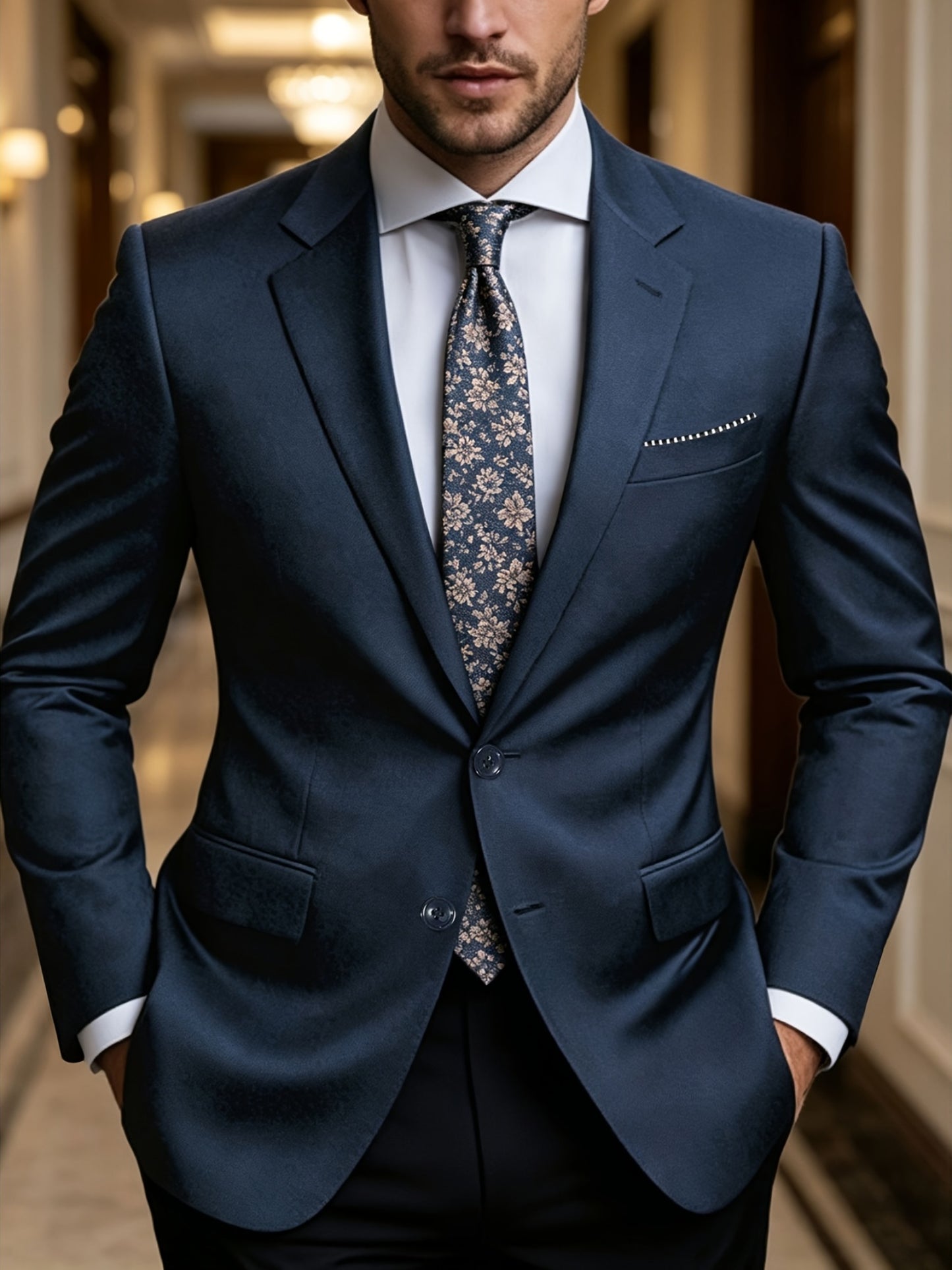Men's Classic Skinny Fit Work Suit Jacket with Notch Lapel