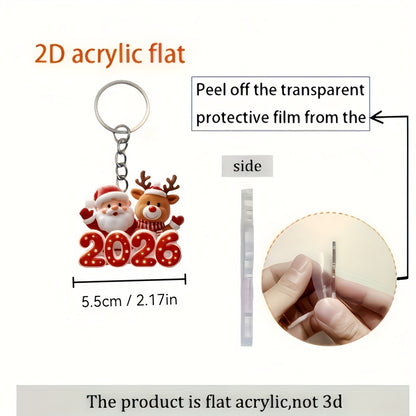 2DFLAT Cute Snowman Friend Keychain - 2026 New Year Gift with Classic Red & White Snowman, Snowflake "51.46meter Cartoon Design, Durable Iron Alloy, Perfect For Car Rearview Mirror, Christmas Tree Decorations, Thanksgiving Pr