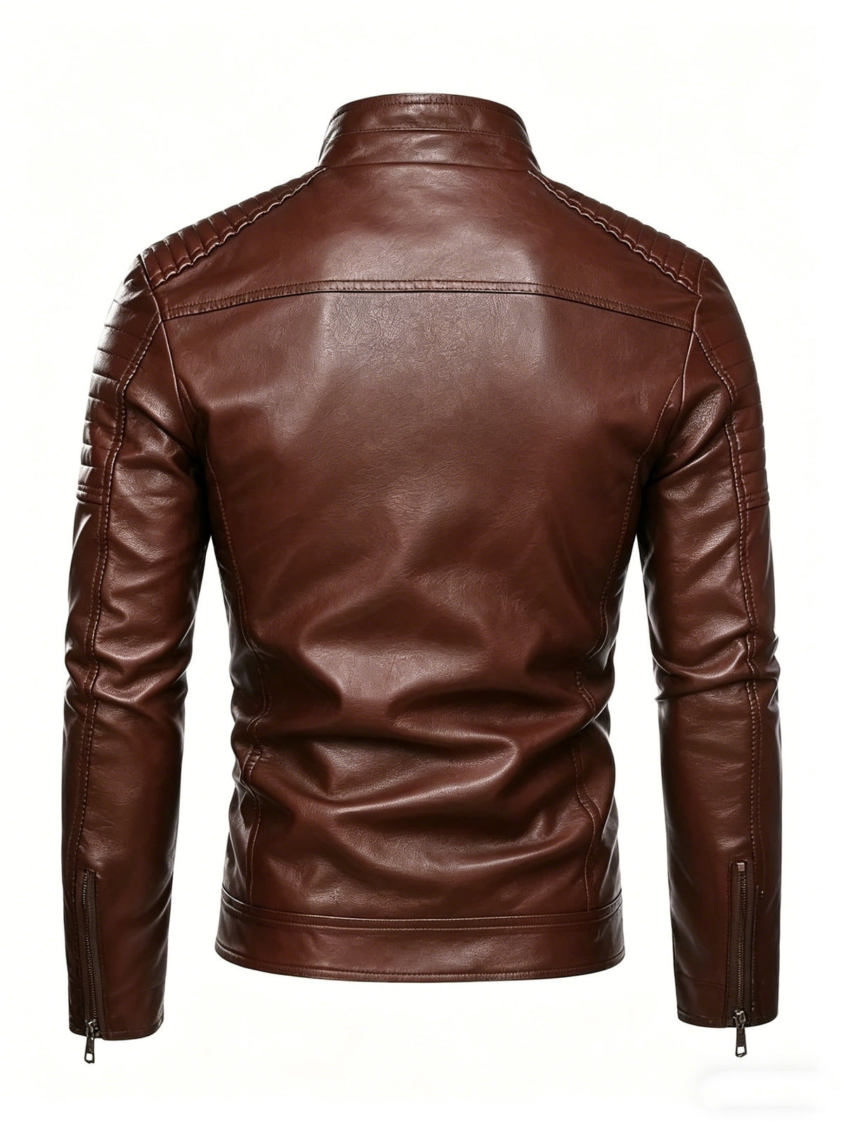 Men's Black Quilted Faux Leather Biker Jacket with Stand Collar