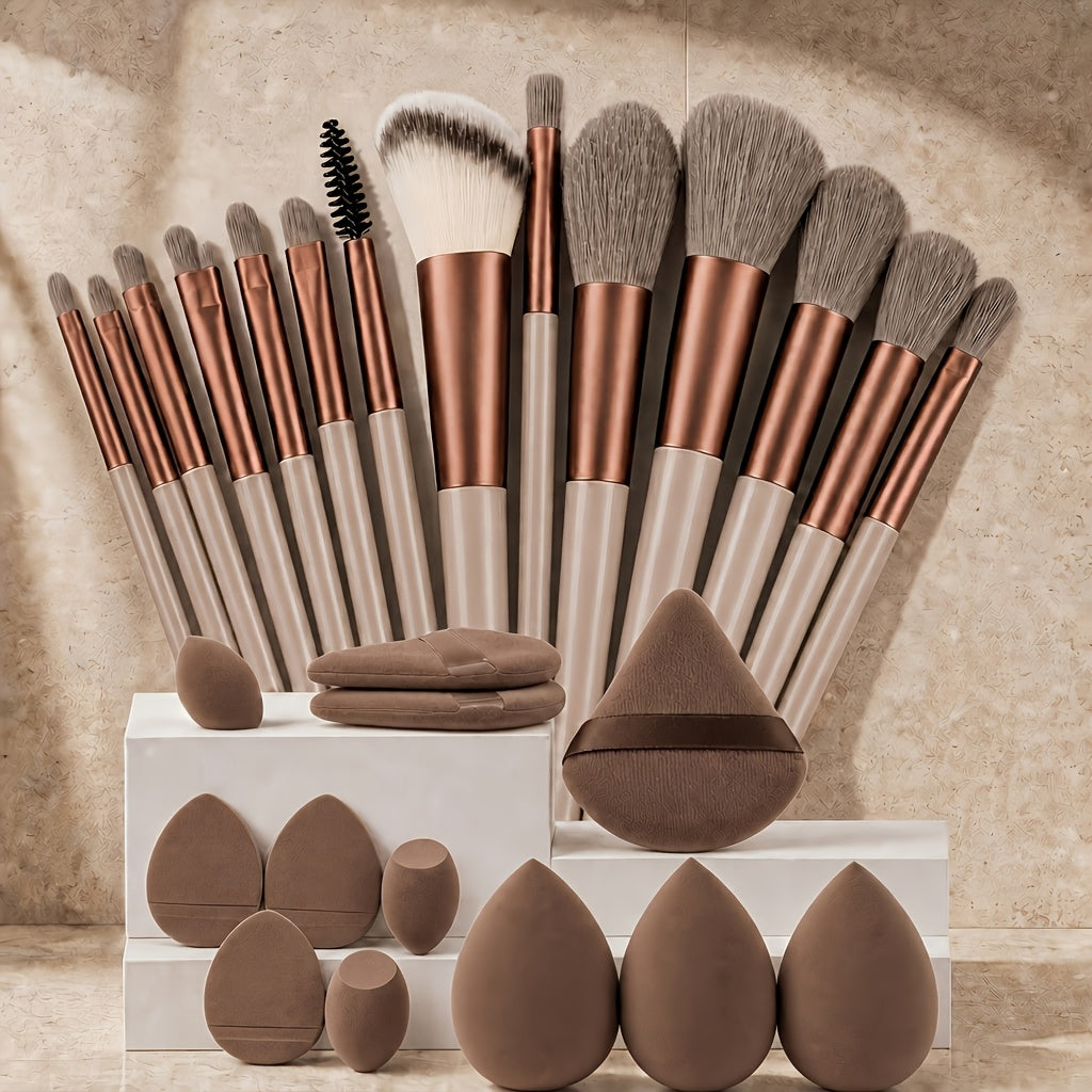 18pc Professional Makeup Brush Set with Puffs & Storage Bag