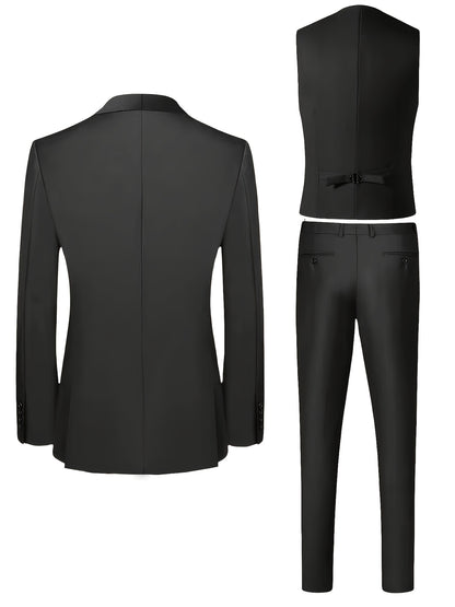 Men's 3-Piece Polyester Suit with Vest and Pants, Formal Workwear