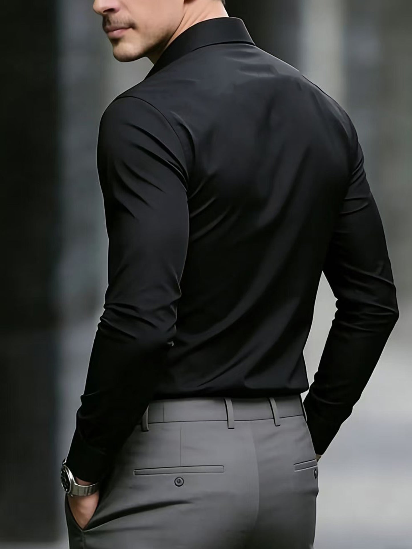 Men's Business Casual Shirt and Trousers Set - Polyester, All Season