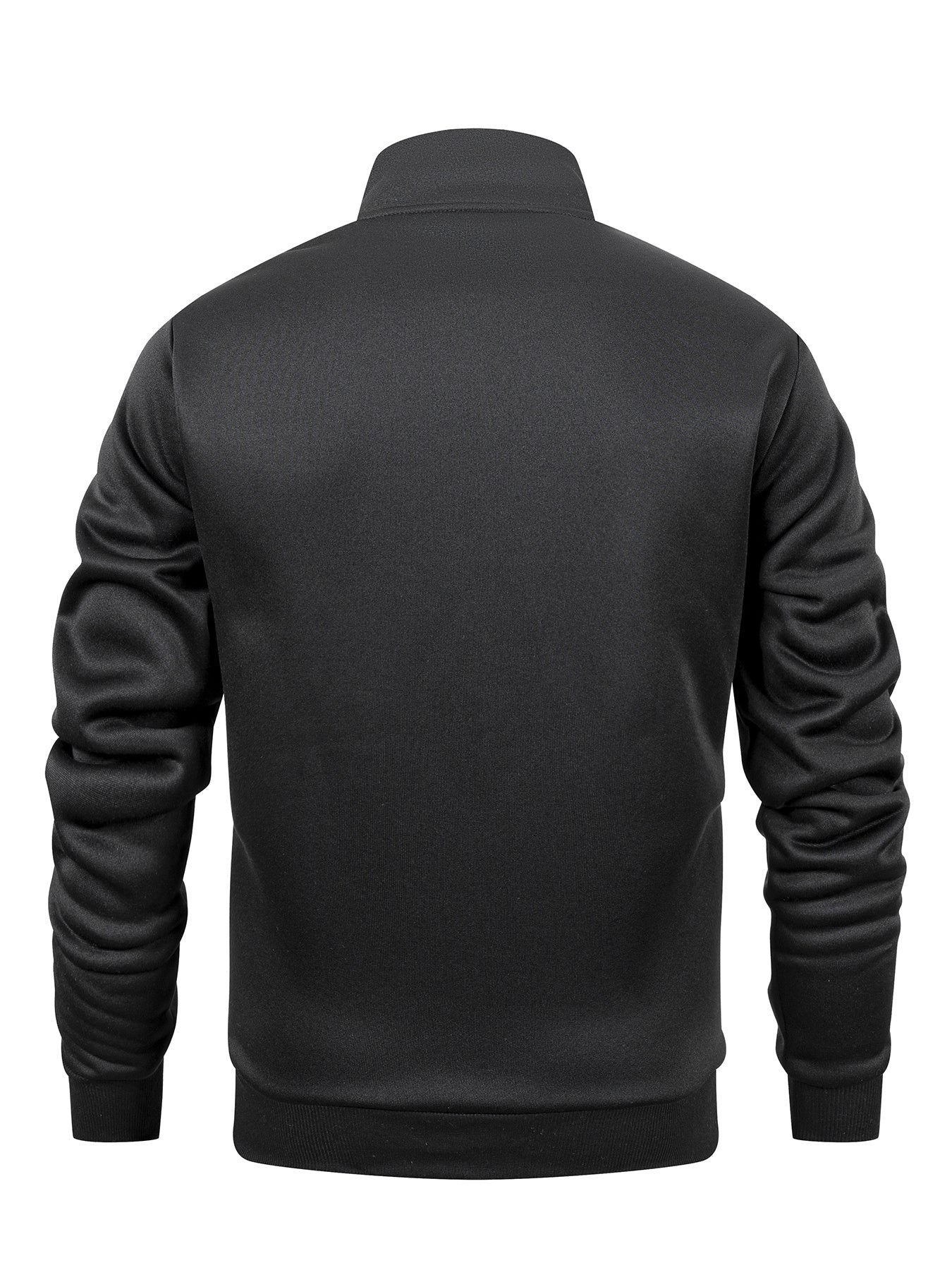 Men's Stand Collar Zip-Up Solid Color Fleece Jacket Long Sleeve Casual Sport Hoodless Coat with Large Side Pockets, Suitable for Daily Wear, Outdoor Activities, Hiking