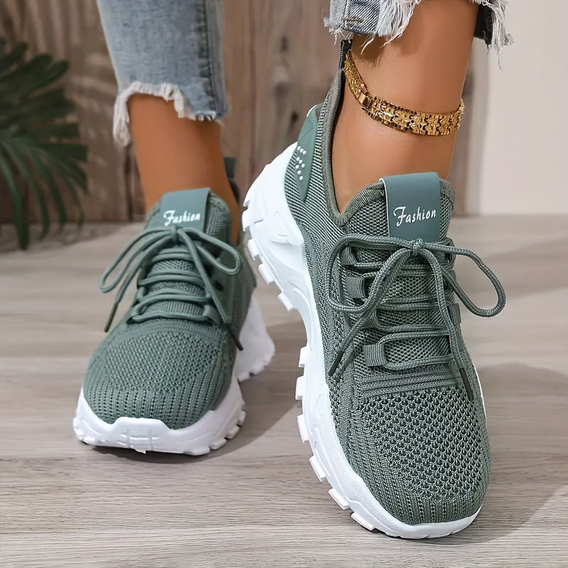 Women's Casual Lace-Up Sneakers - Lightweight All-Season Fabric Shoes