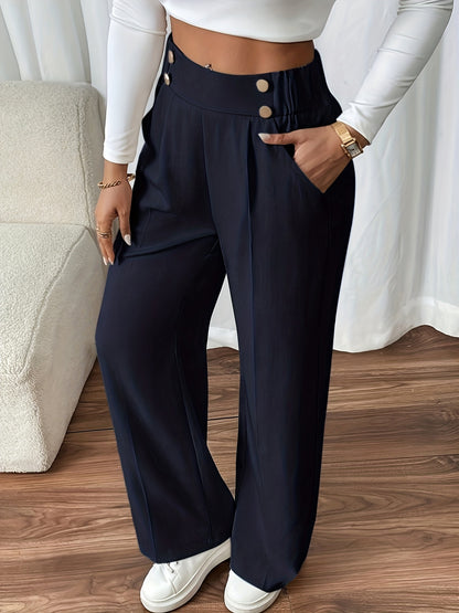 Elegant Women's Straight-Leg Office Pants in Solid Polyester