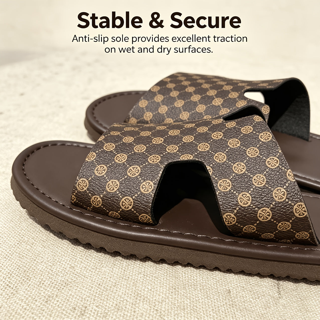 Men's Casual PU Slides, Soft Sole Non-Slip Summer Sandals