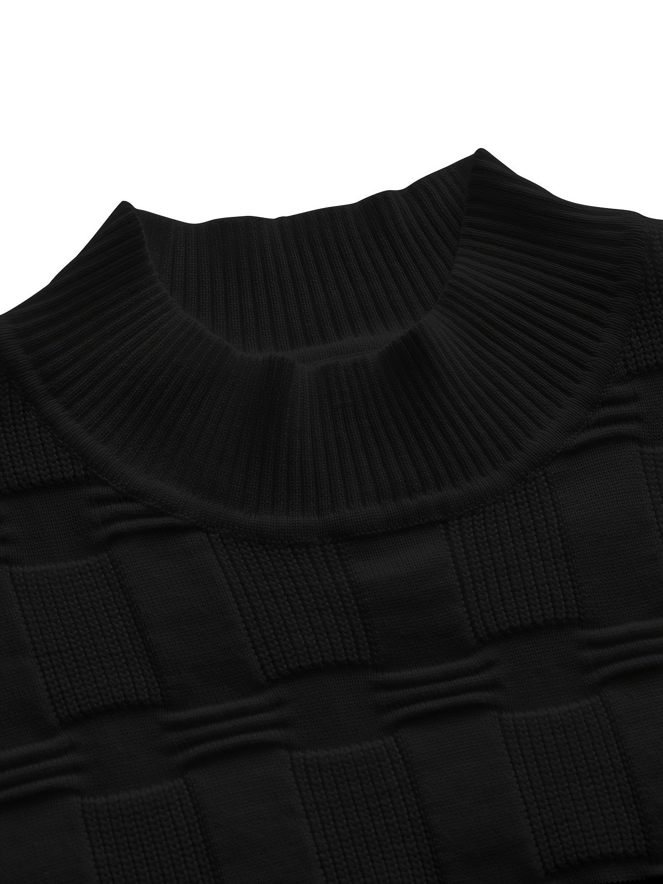 Temujin OBM Men's Fashion Mid-Neck Button Contrast Stripe Three-Dimensional Plaid Knit Top